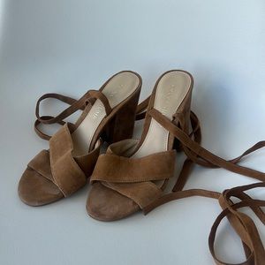 Suede lace up block heel sandals